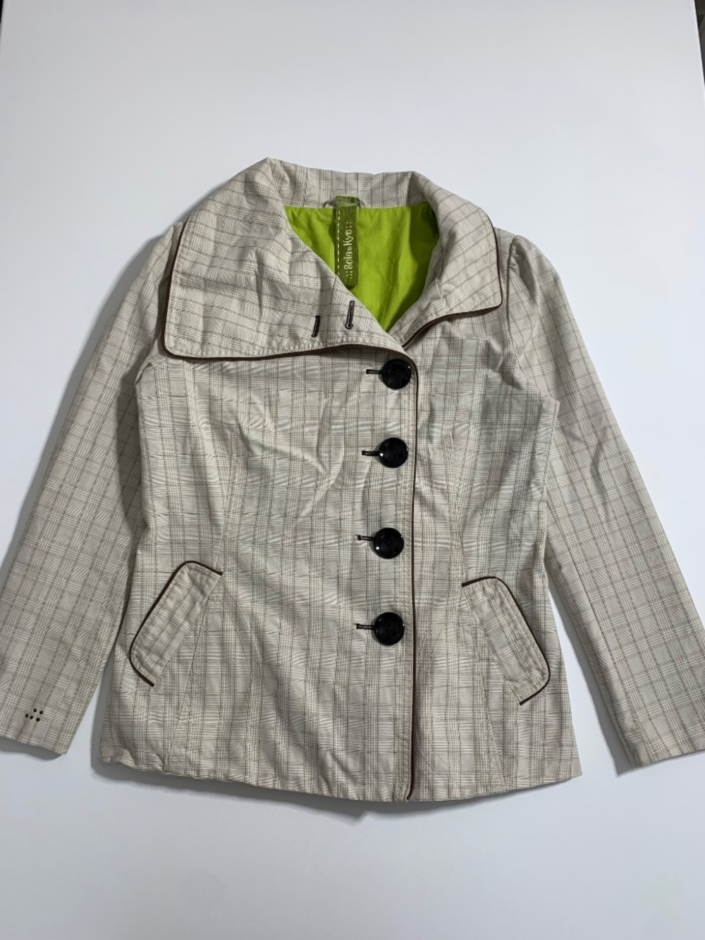Soia & Kyo Cream Plaid Trench Coat Women's Blazer Size M Retro